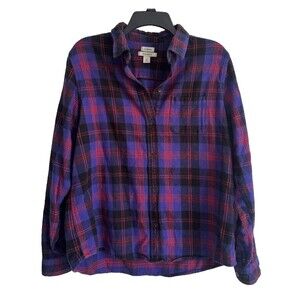 LL Bean Relaxed Fit Scotch Plaid Purple Red Flannel Shirt Size Medium